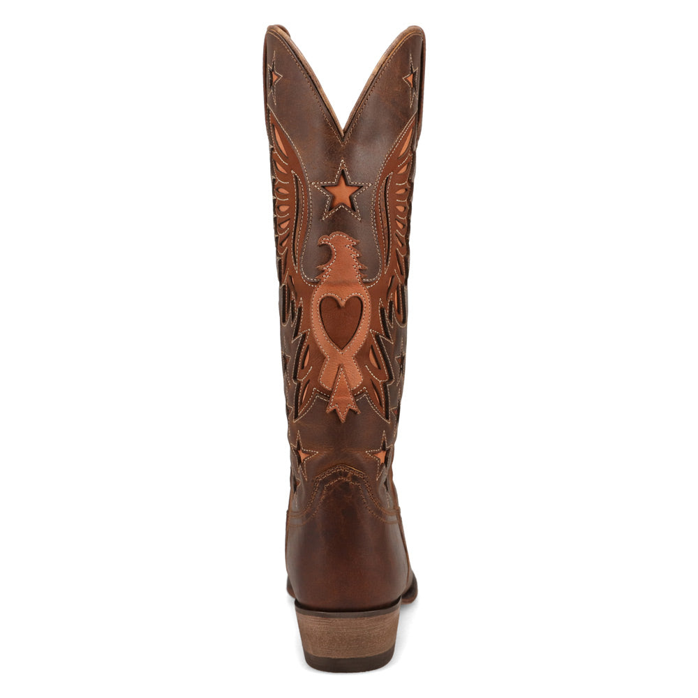 Saddle Tan/Rose-WRANGLER Womens Mandy Leather Eagle Snip-Toe Western Cowboy Boot