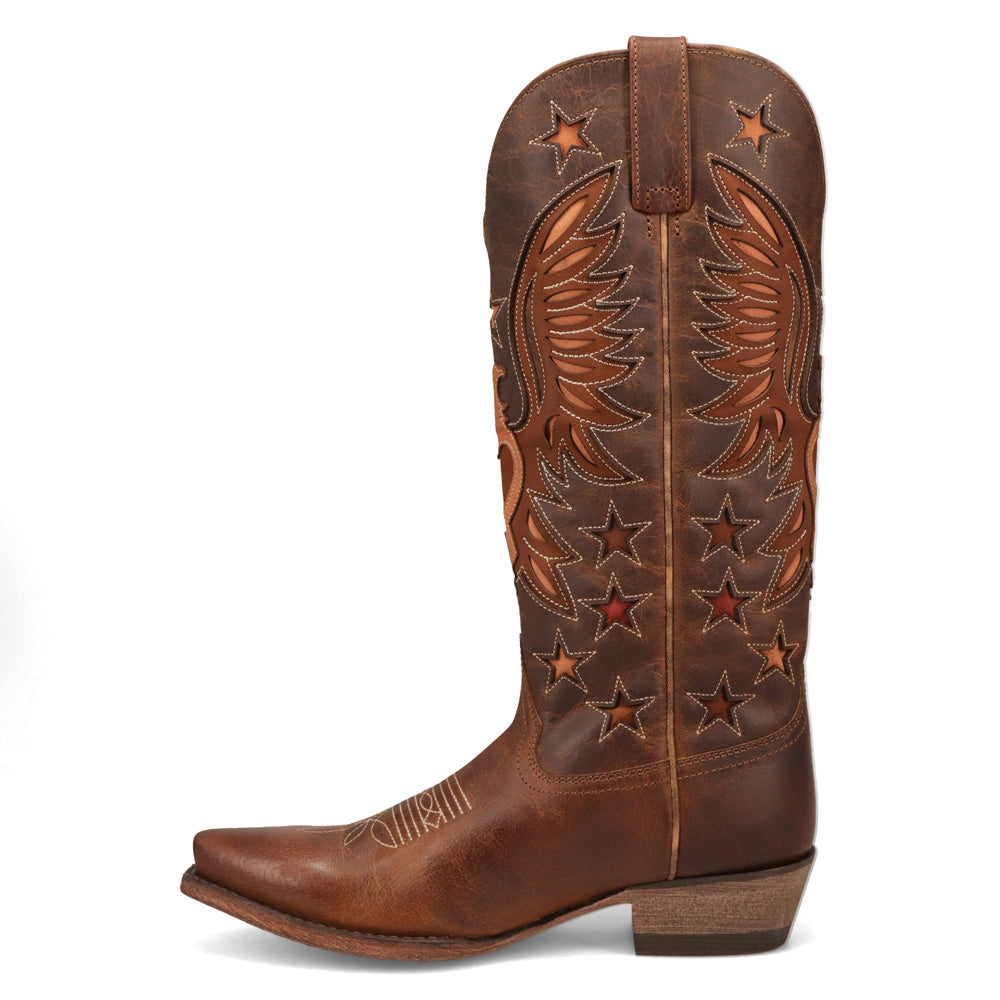 Saddle Tan/Rose-WRANGLER Womens Mandy Leather Eagle Snip-Toe Western Cowboy Boot