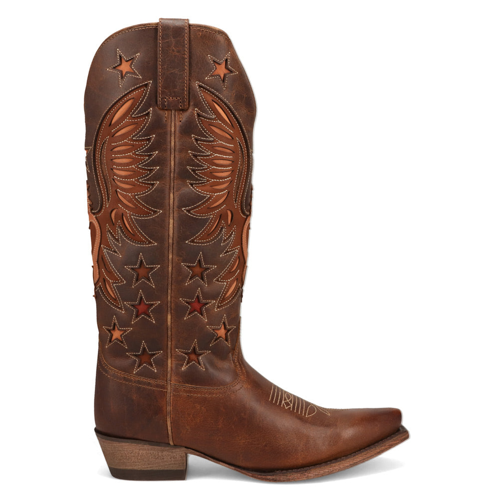 Saddle Tan/Rose-WRANGLER Womens Mandy Leather Eagle Snip-Toe Western Cowboy Boot