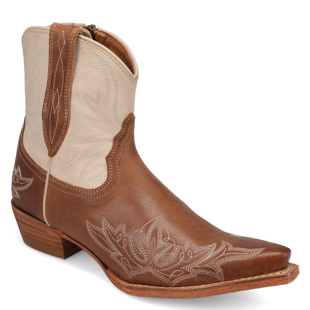 Saddle Tan/Ivory-WRANGLER Womens Myrtle Leather Snip-Toe Western Bootie