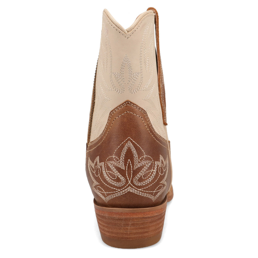 Saddle Tan/Ivory-WRANGLER Womens Myrtle Leather Snip-Toe Western Bootie
