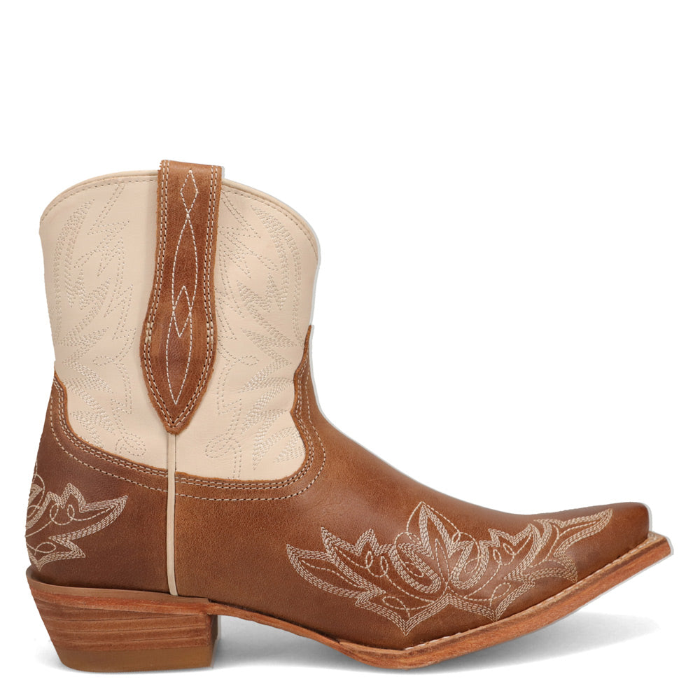 Saddle Tan/Ivory-WRANGLER Womens Myrtle Leather Snip-Toe Western Bootie