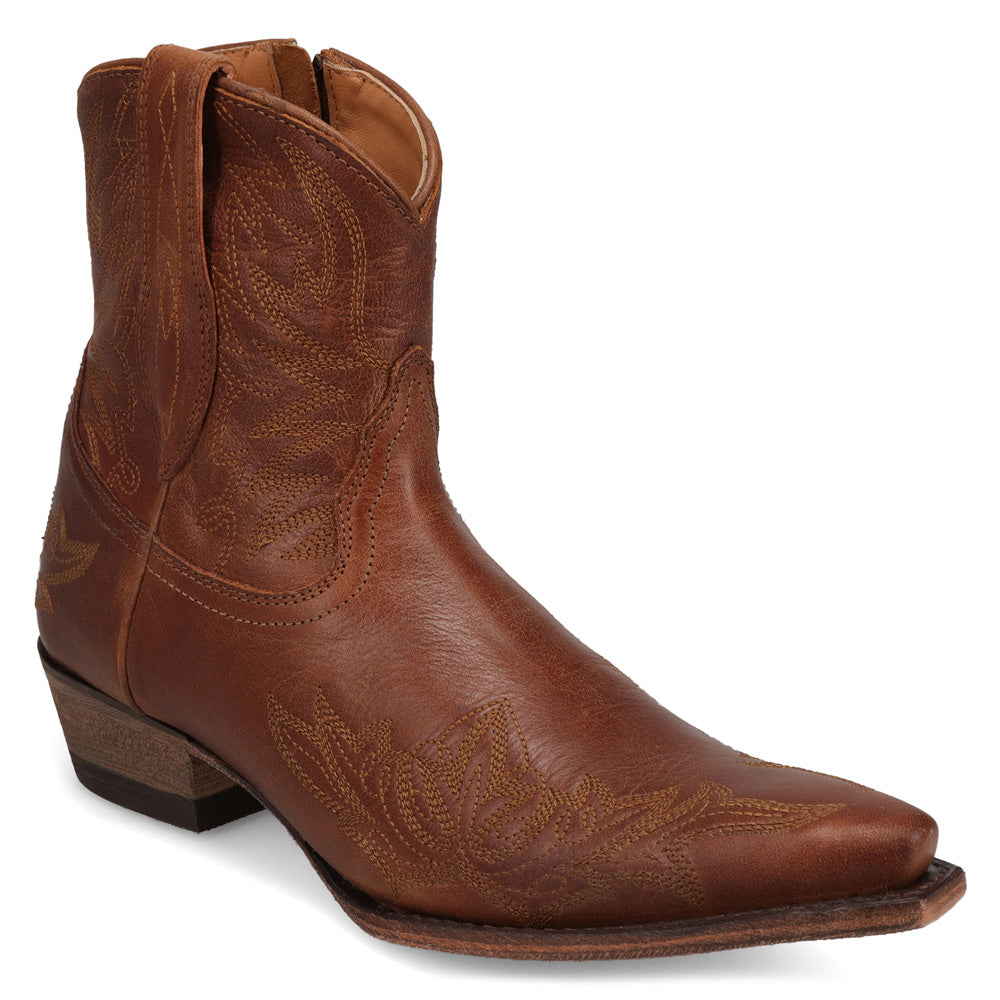 Saddle Tan-WRANGLER Womens Myrtle Leather Snip-Toe Western Bootie