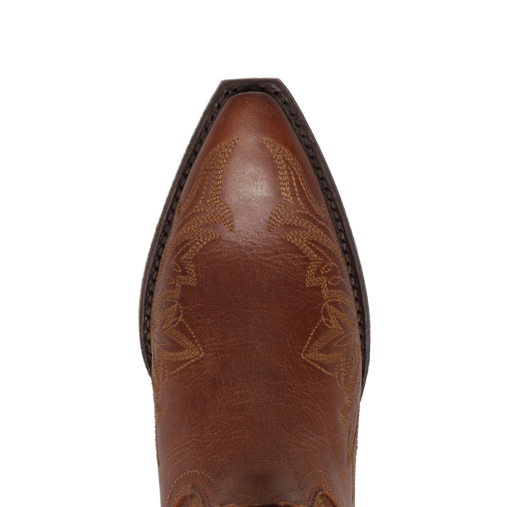 Saddle Tan-WRANGLER Womens Myrtle Leather Snip-Toe Western Bootie