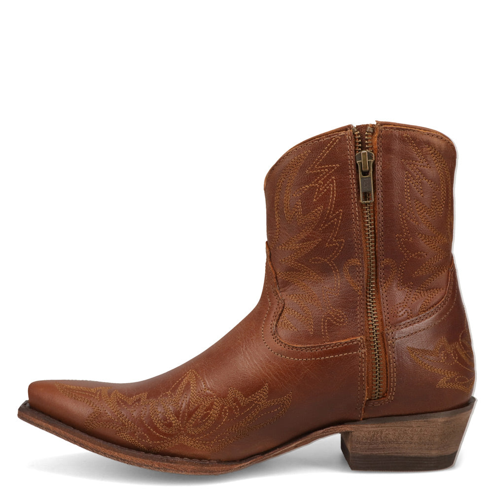 Saddle Tan-WRANGLER Womens Myrtle Leather Snip-Toe Western Bootie