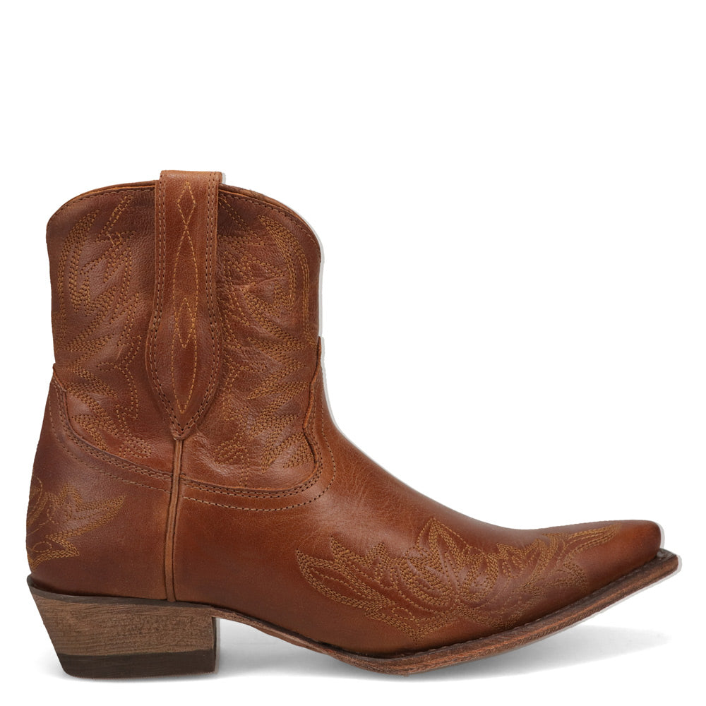 Saddle Tan-WRANGLER Womens Myrtle Leather Snip-Toe Western Bootie