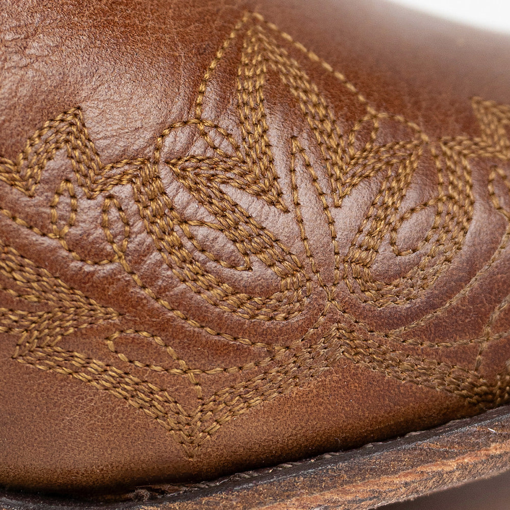 Saddle Tan-WRANGLER Womens Myrtle Leather Snip-Toe Western Bootie