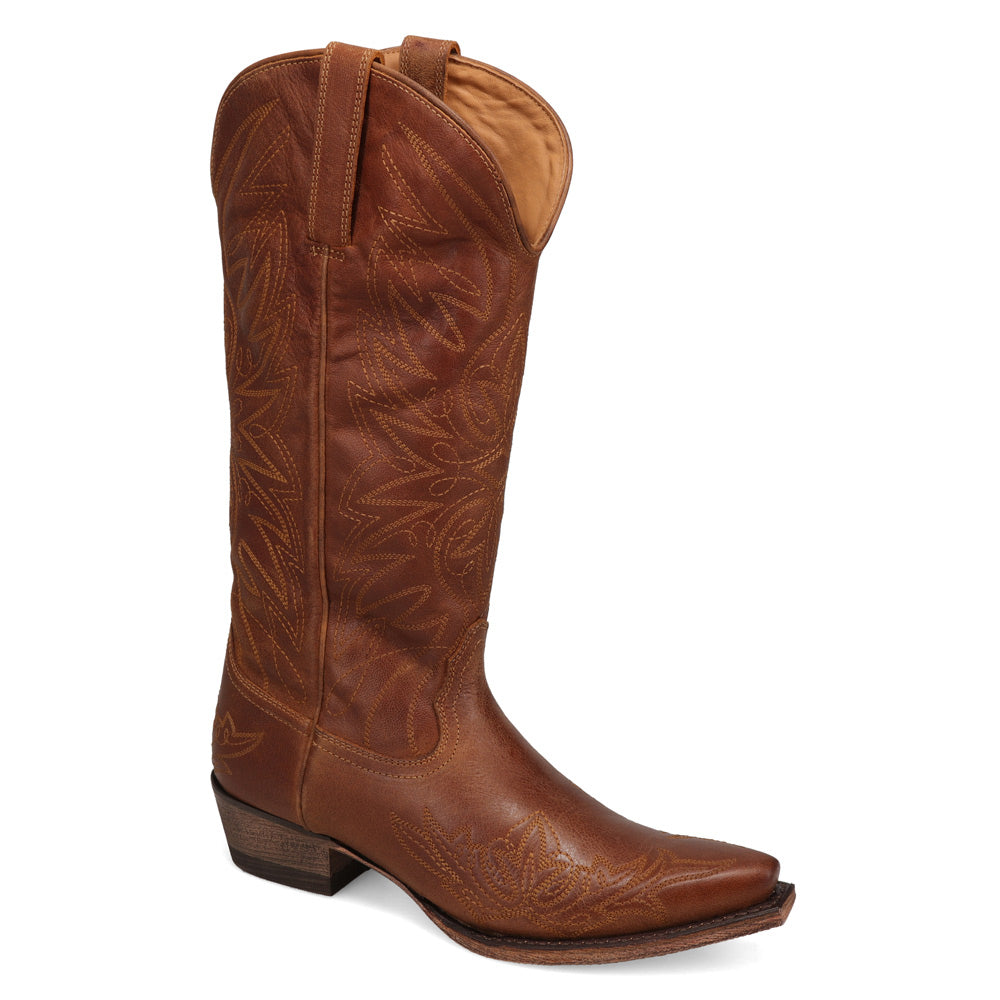Saddle Tan-WRANGLER Womens Magnolia Leather Snip-Toe Western Cowboy Boot