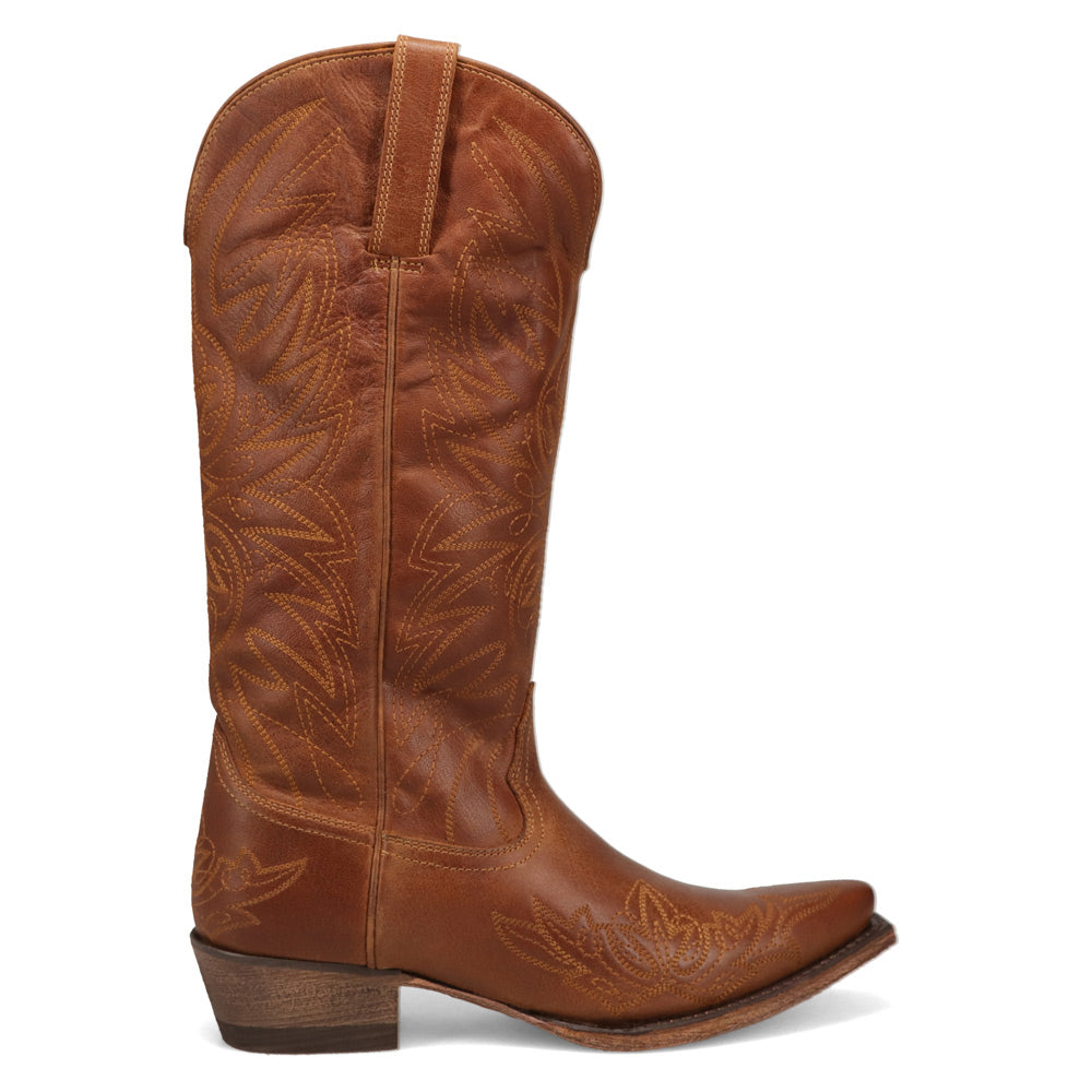 Saddle Tan-WRANGLER Womens Magnolia Leather Snip-Toe Western Cowboy Boot