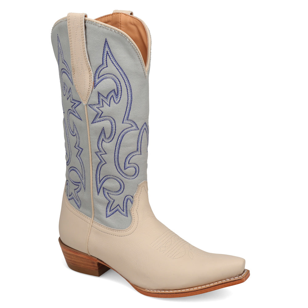 Light Wash Denim/Ivory-WRANGLER Womens Mavis Denim Snip-Toe Western Cowboy Boot