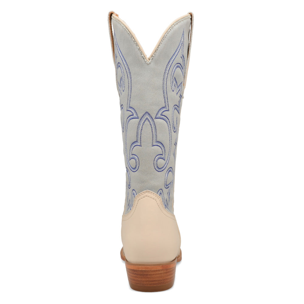 Light Wash Denim/Ivory-WRANGLER Womens Mavis Denim Snip-Toe Western Cowboy Boot