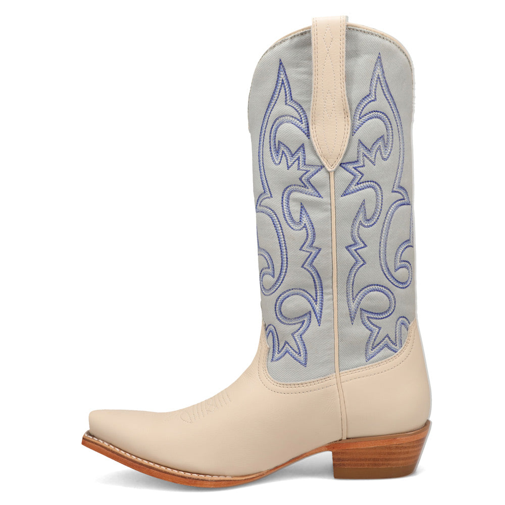 Light Wash Denim/Ivory-WRANGLER Womens Mavis Denim Snip-Toe Western Cowboy Boot