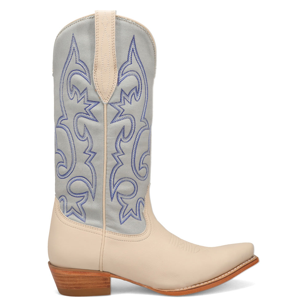 Light Wash Denim/Ivory-WRANGLER Womens Mavis Denim Snip-Toe Western Cowboy Boot
