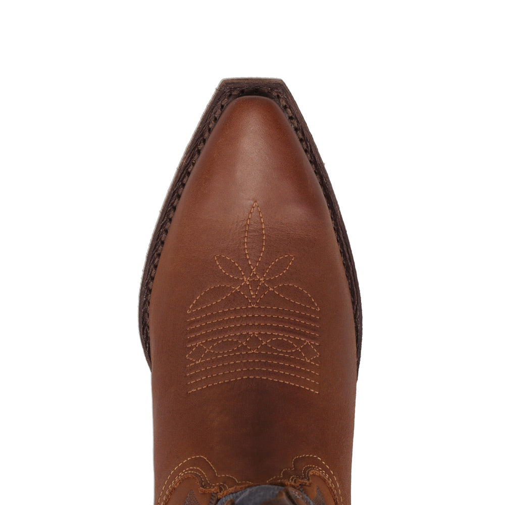 Saddle Tan/Washed Denim-WRANGLER Womens Mavis Denim Snip-Toe Western Cowboy Boot