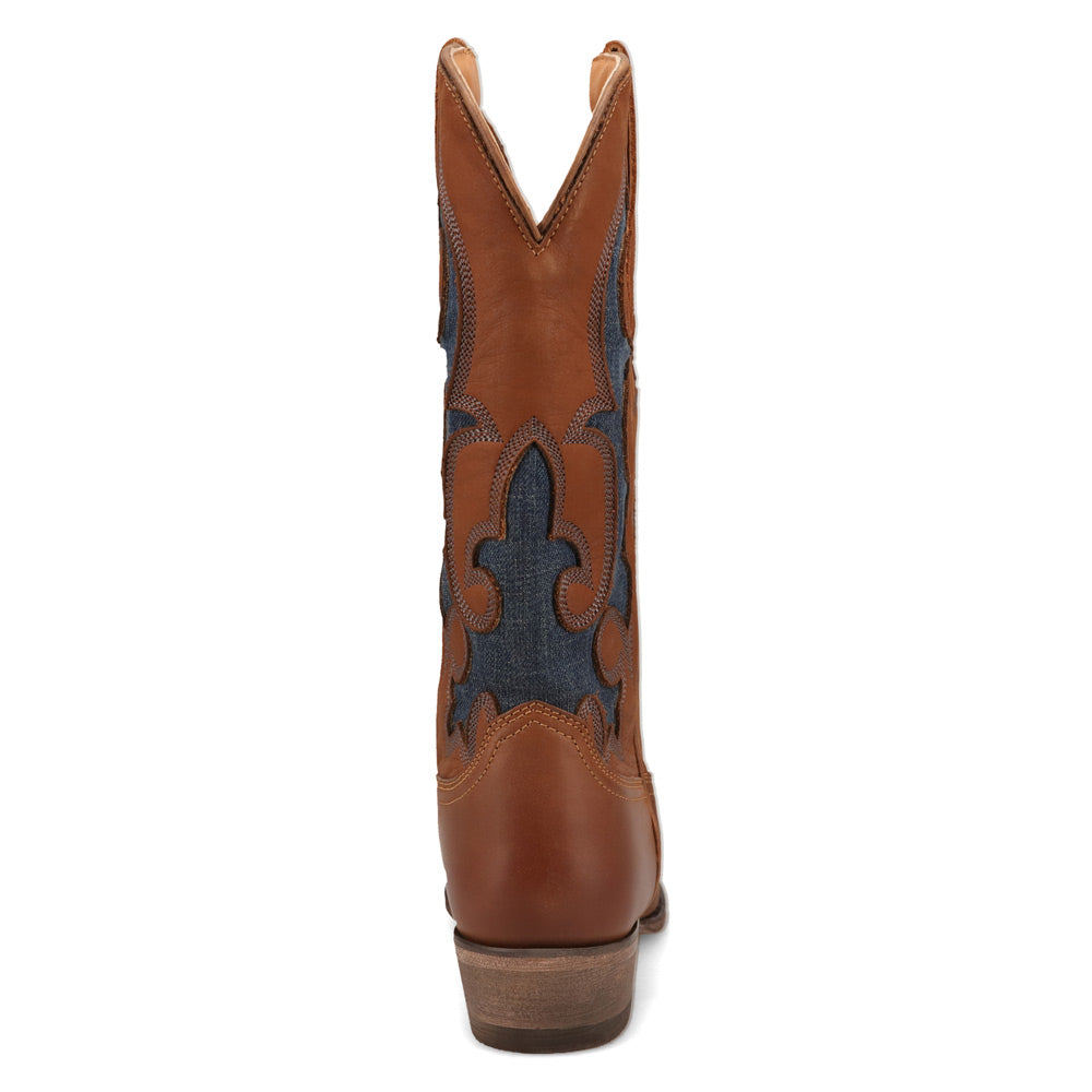 Saddle Tan/Washed Denim-WRANGLER Womens Mavis Denim Snip-Toe Western Cowboy Boot