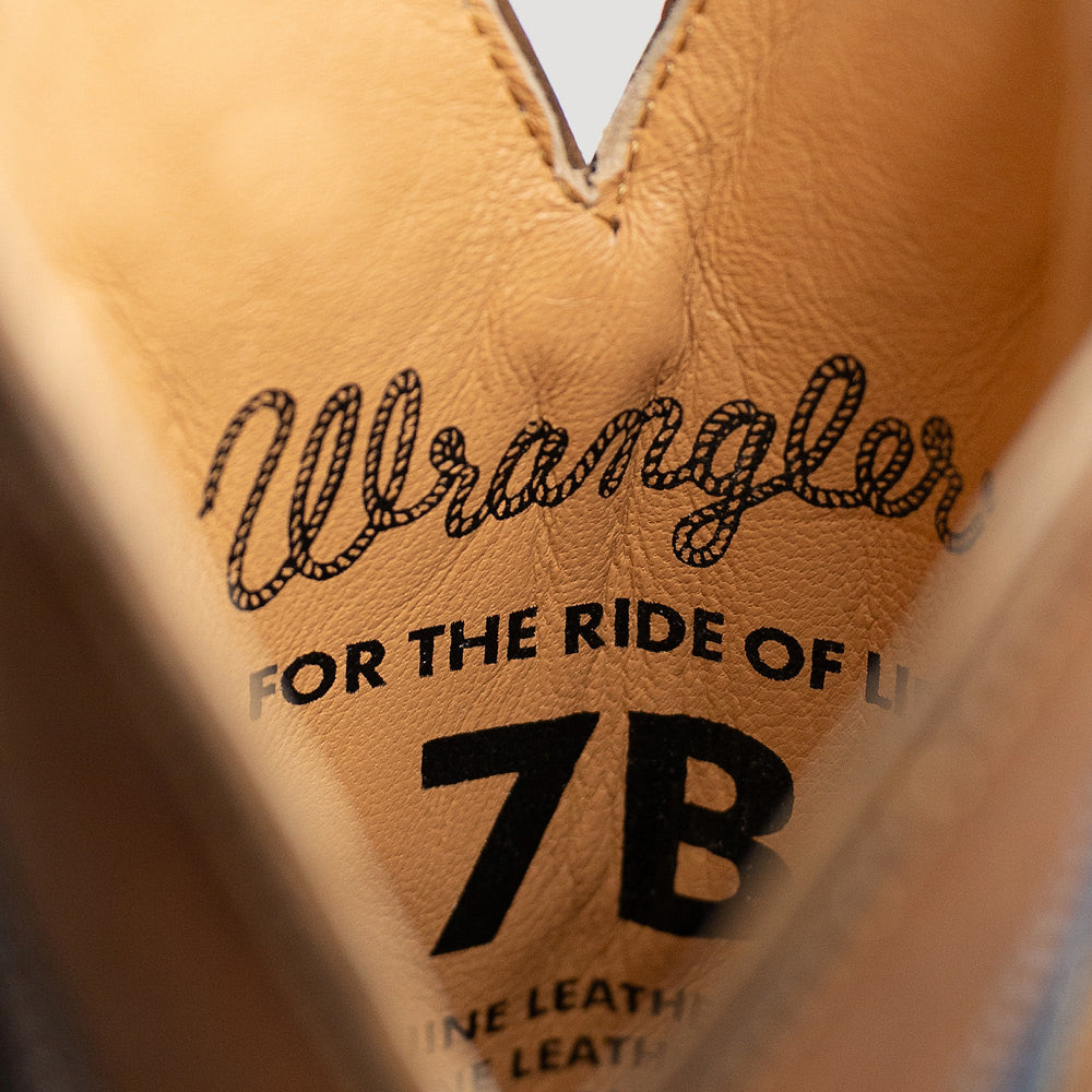 Saddle Tan/Washed Denim-WRANGLER Womens Mavis Denim Snip-Toe Western Cowboy Boot