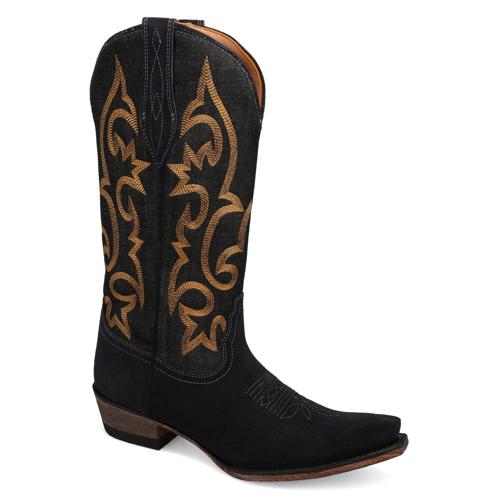 Midnight Denim/Indigo-WRANGLER Womens Mavis Denim Snip-Toe Western Cowboy Boot