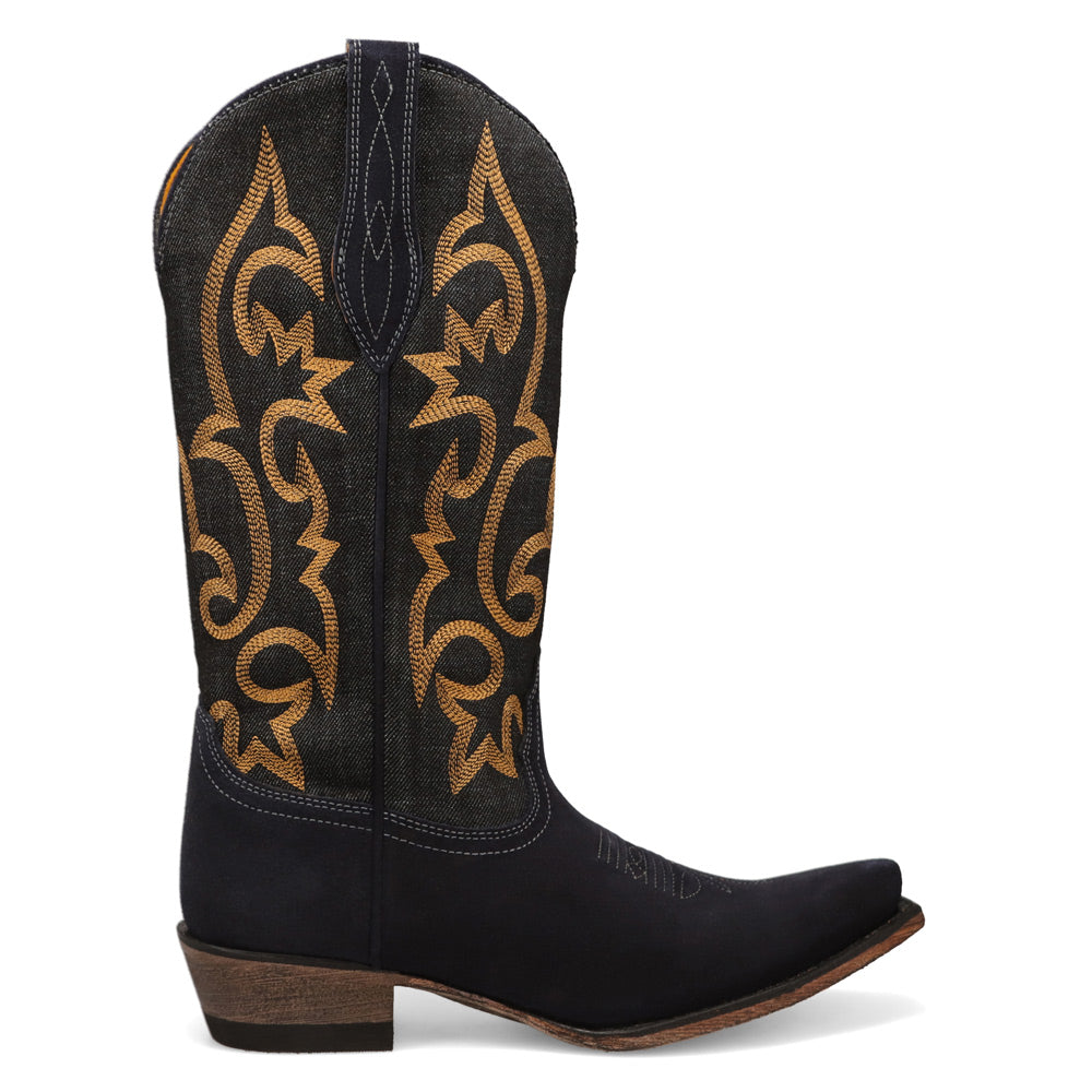 Midnight Denim/Indigo-WRANGLER Womens Mavis Denim Snip-Toe Western Cowboy Boot