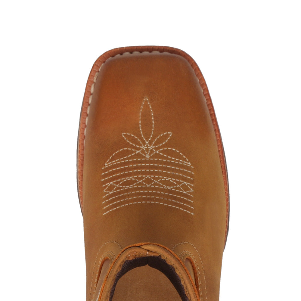 Tan-WRANGLER Womens Sallie Leather Square-Toe Western Cowboy Boot