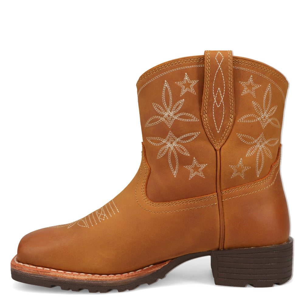 Tan-WRANGLER Womens Sallie Leather Square-Toe Western Cowboy Boot