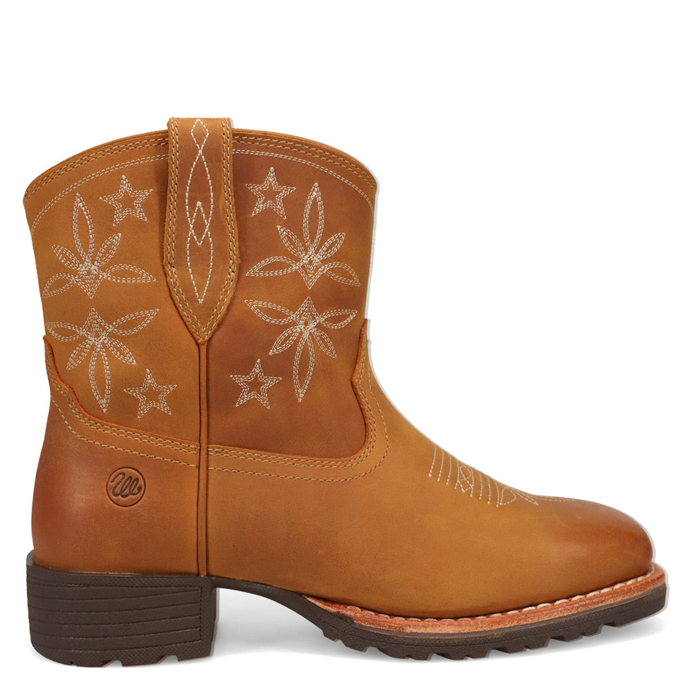 Tan-WRANGLER Womens Sallie Leather Square-Toe Western Cowboy Boot
