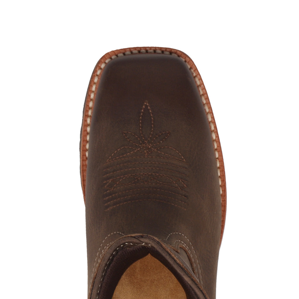Dark Brown-WRANGLER Womens Sallie Leather Square-Toe Western Cowboy Boot