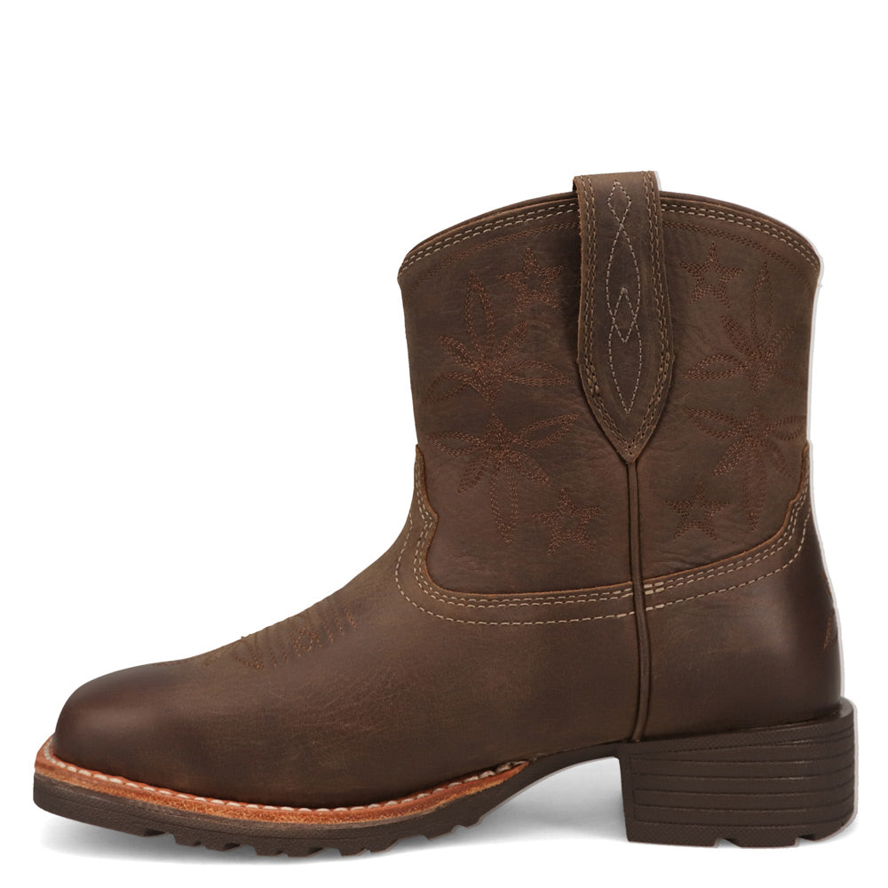 Dark Brown-WRANGLER Womens Sallie Leather Square-Toe Western Cowboy Boot