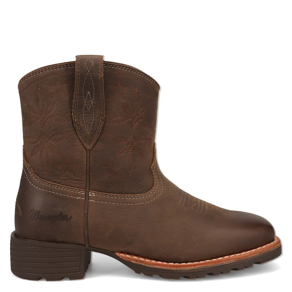 Dark Brown-WRANGLER Womens Sallie Leather Square-Toe Western Cowboy Boot