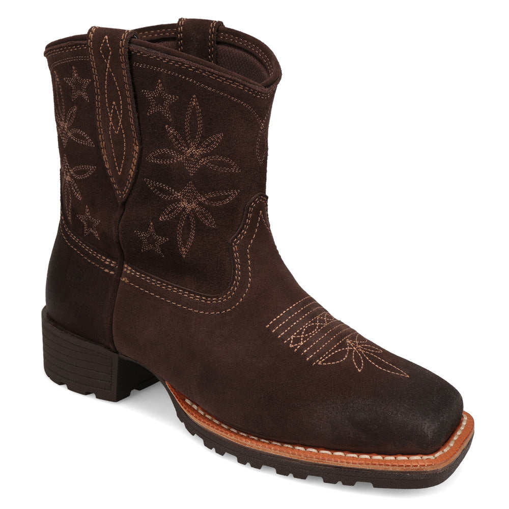 Chestnut-WRANGLER Womens Sallie Leather Square-Toe Western Cowboy Boot