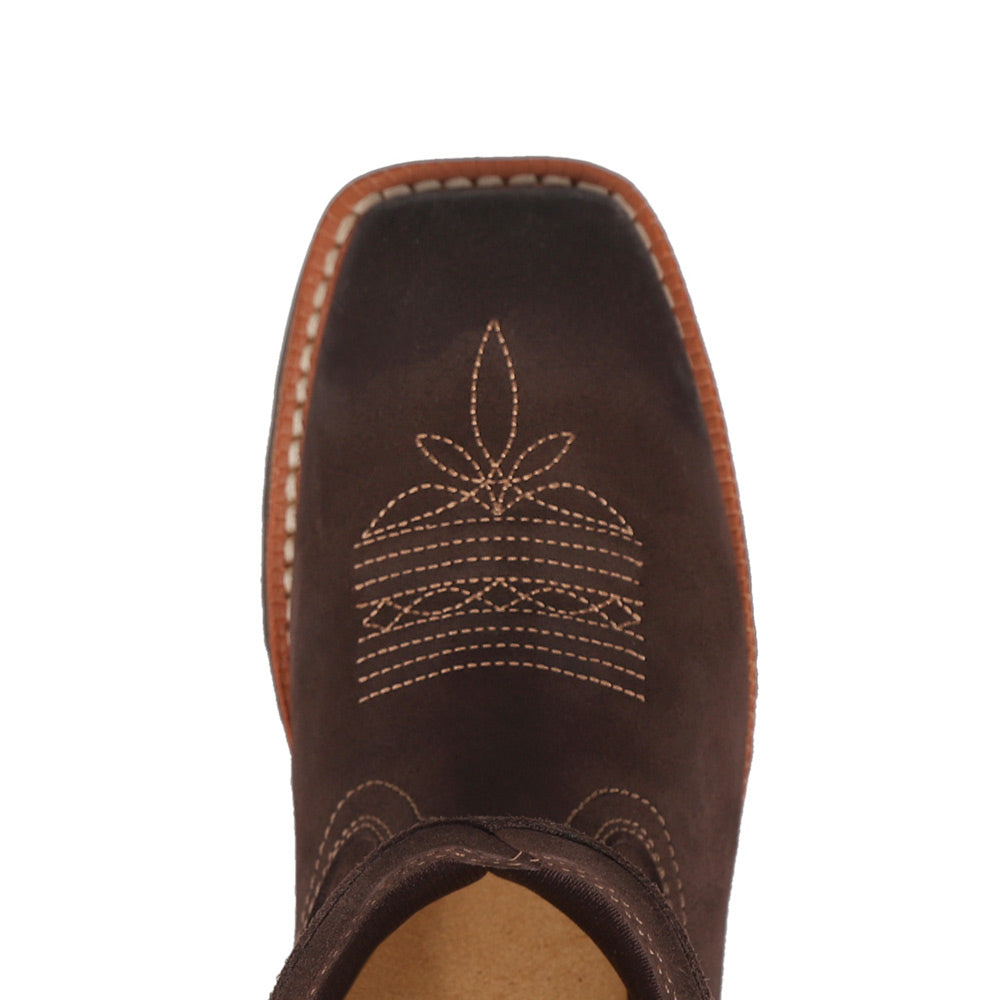 Chestnut-WRANGLER Womens Sallie Leather Square-Toe Western Cowboy Boot