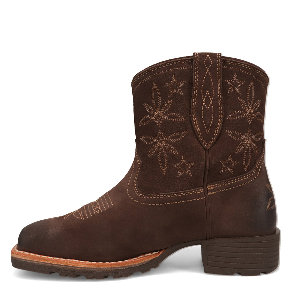 Chestnut-WRANGLER Womens Sallie Leather Square-Toe Western Cowboy Boot
