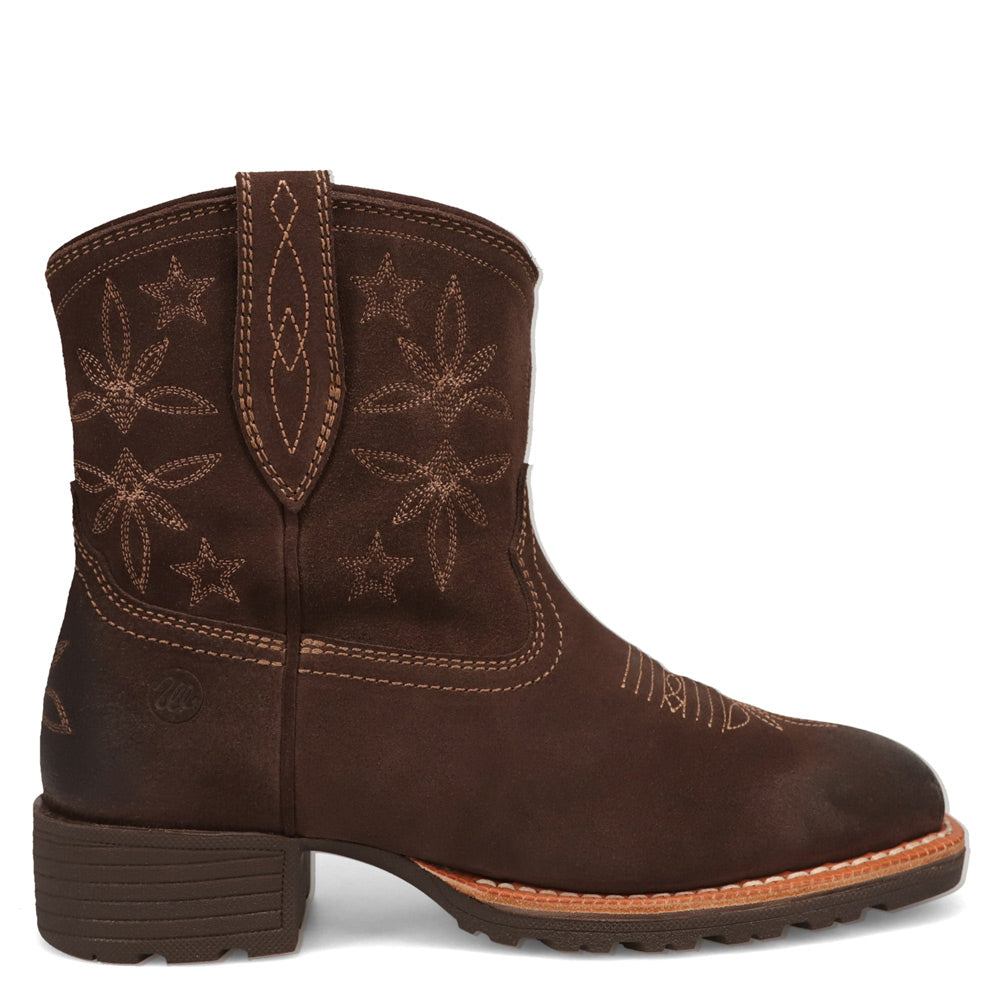 Chestnut-WRANGLER Womens Sallie Leather Square-Toe Western Cowboy Boot