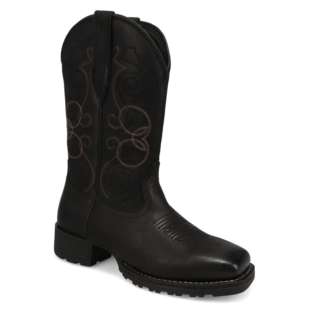 Black-WRANGLER Womens Sutton Leather Square-Toe Western Cowboy Boot