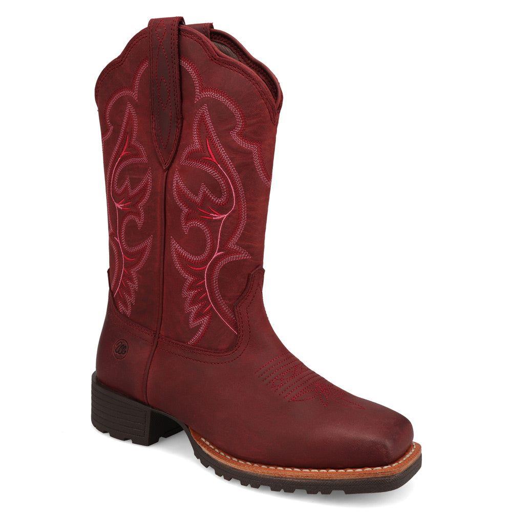Saddle Wine-WRANGLER Womens Scarlet Leather Square-Toe Western Cowboy Boot
