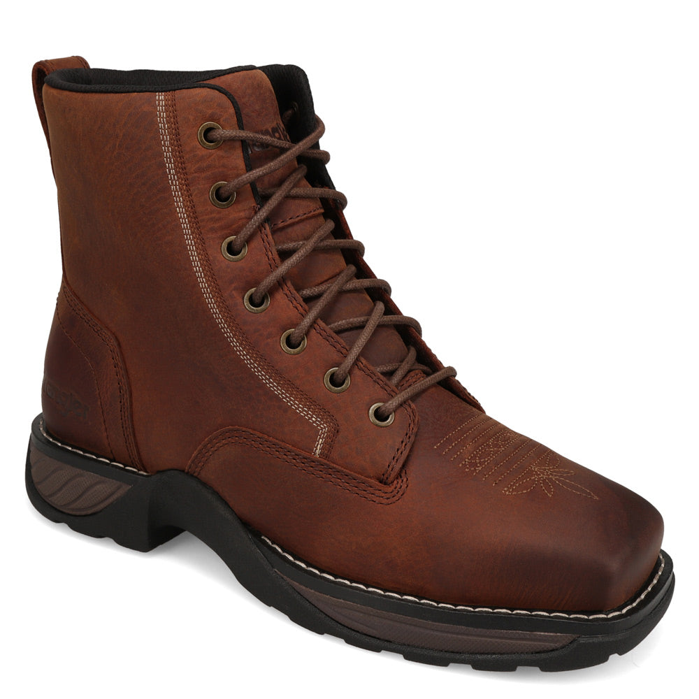 Red Brown-WRANGLER Womens Saylor Steel-Toe Lace-up Work Boot