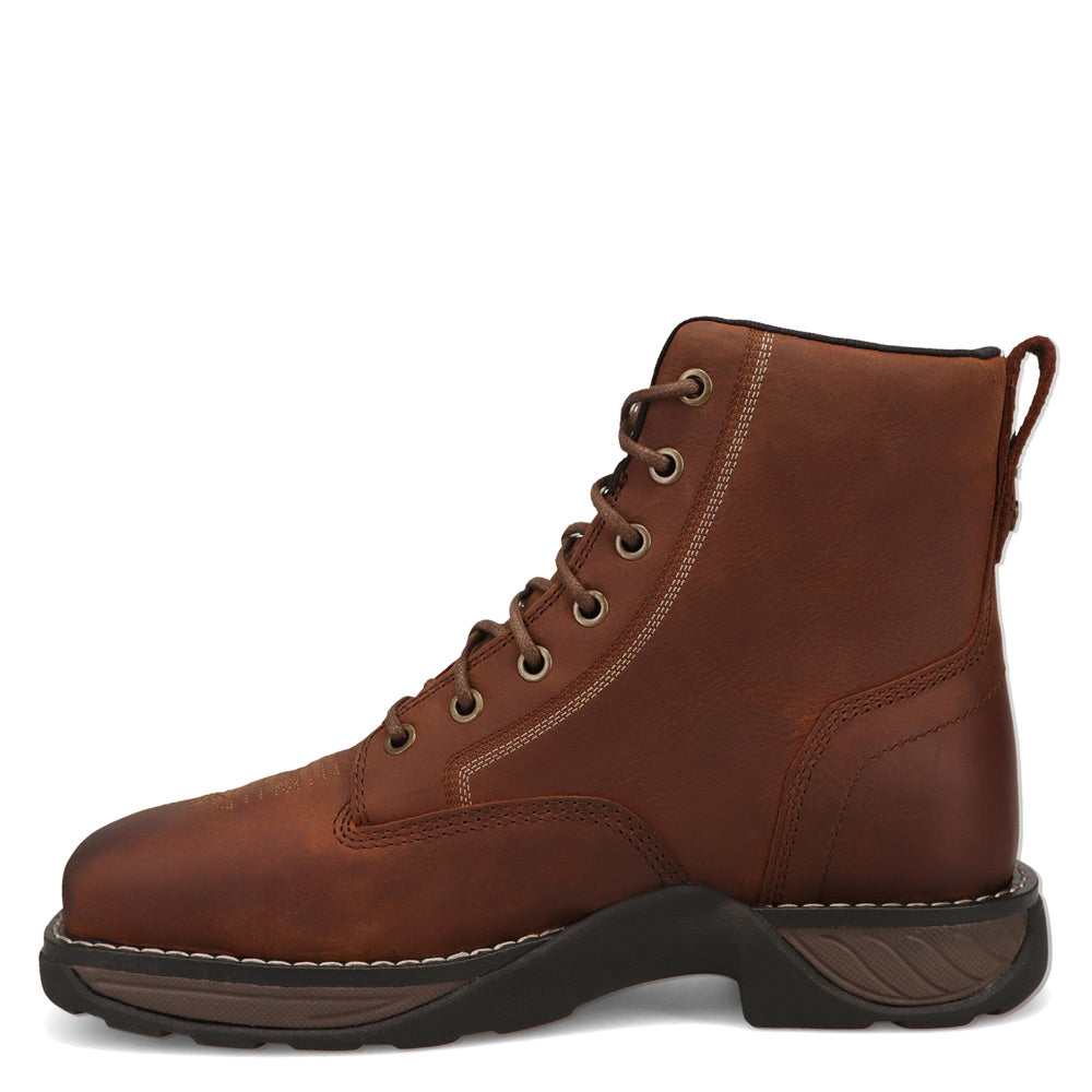Red Brown-WRANGLER Womens Saylor Steel-Toe Lace-up Work Boot