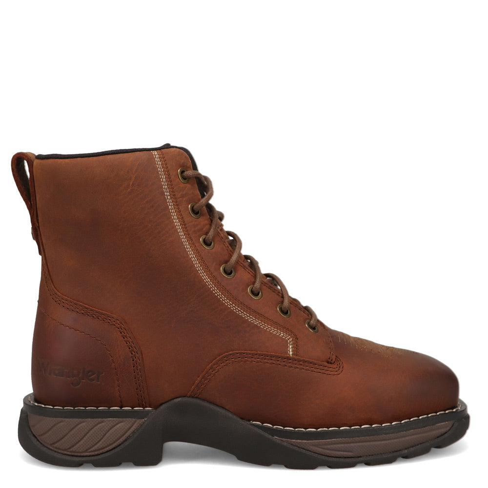 Red Brown-WRANGLER Womens Saylor Steel-Toe Lace-up Work Boot