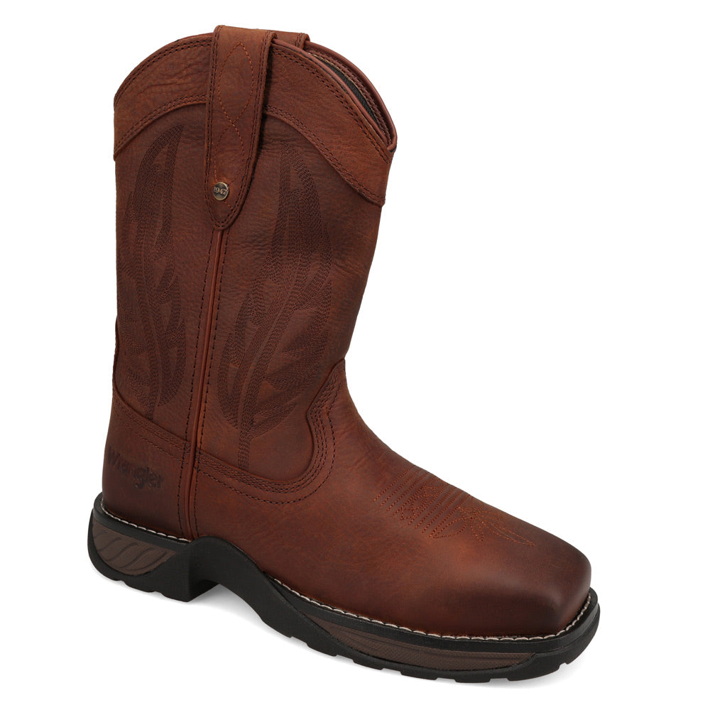 Red Brown-WRANGLER Womens Sable Steel-Toe Square Toe Work Boot