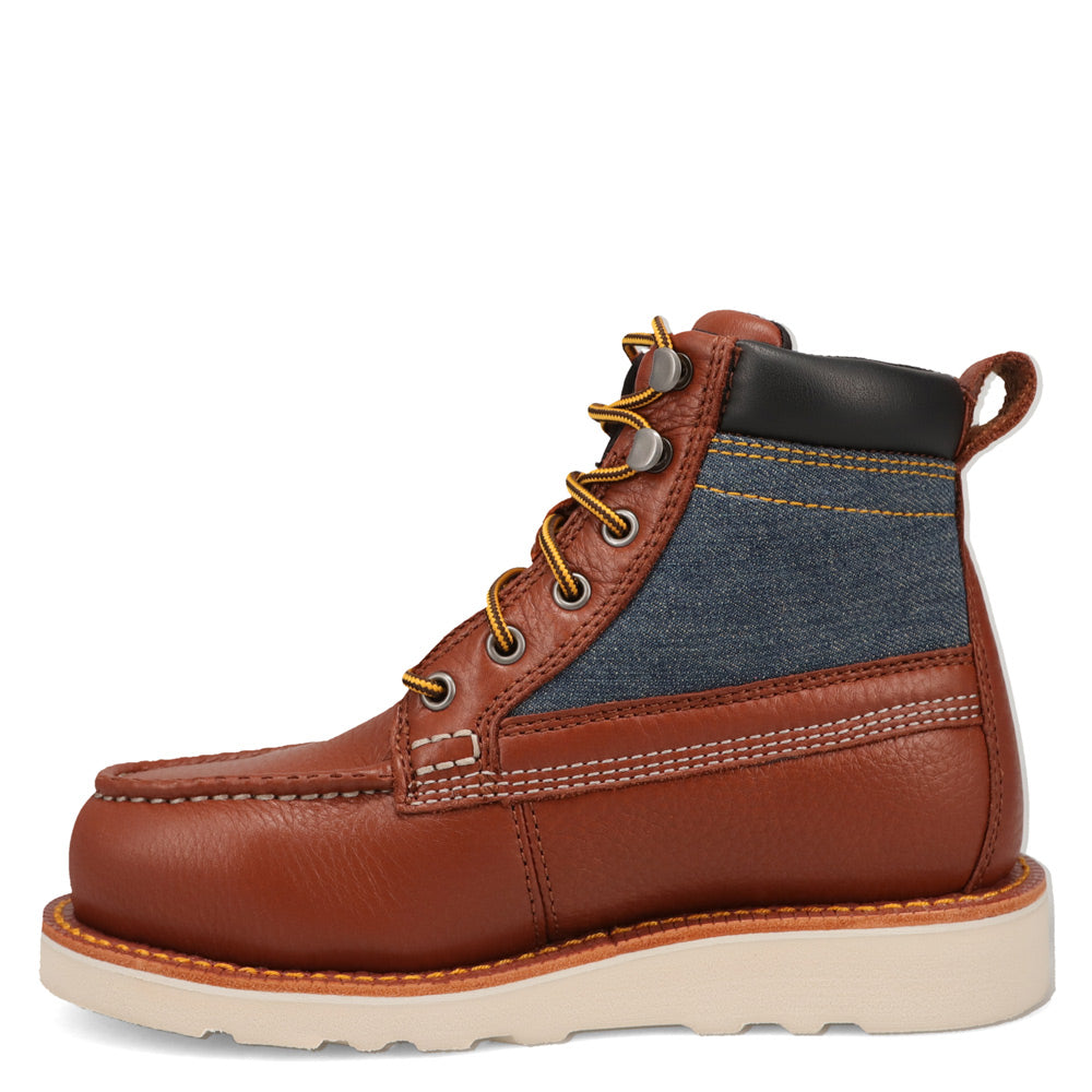 Saddle Tan/Washed Denim-WRANGLER Womens Tessa Steel-Toe Denim Wedge Work Boot