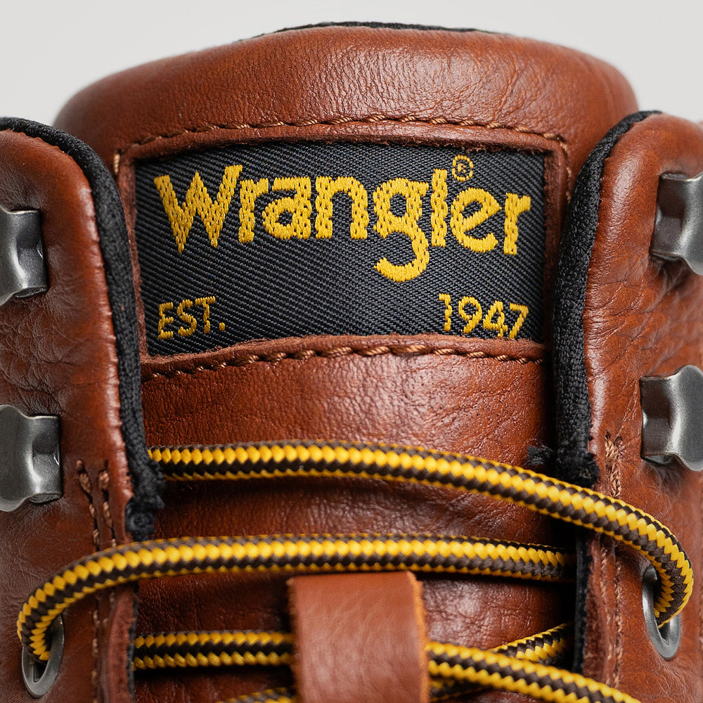 Saddle Tan/Washed Denim-WRANGLER Womens Tessa Steel-Toe Denim Wedge Work Boot