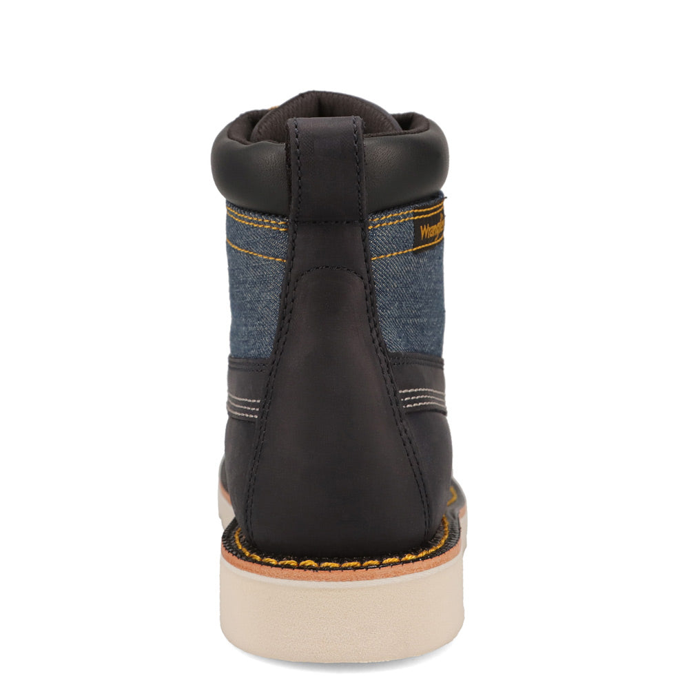 Indigo/Washed Denim-WRANGLER Womens Tessa Steel-Toe Denim Wedge Work Boot