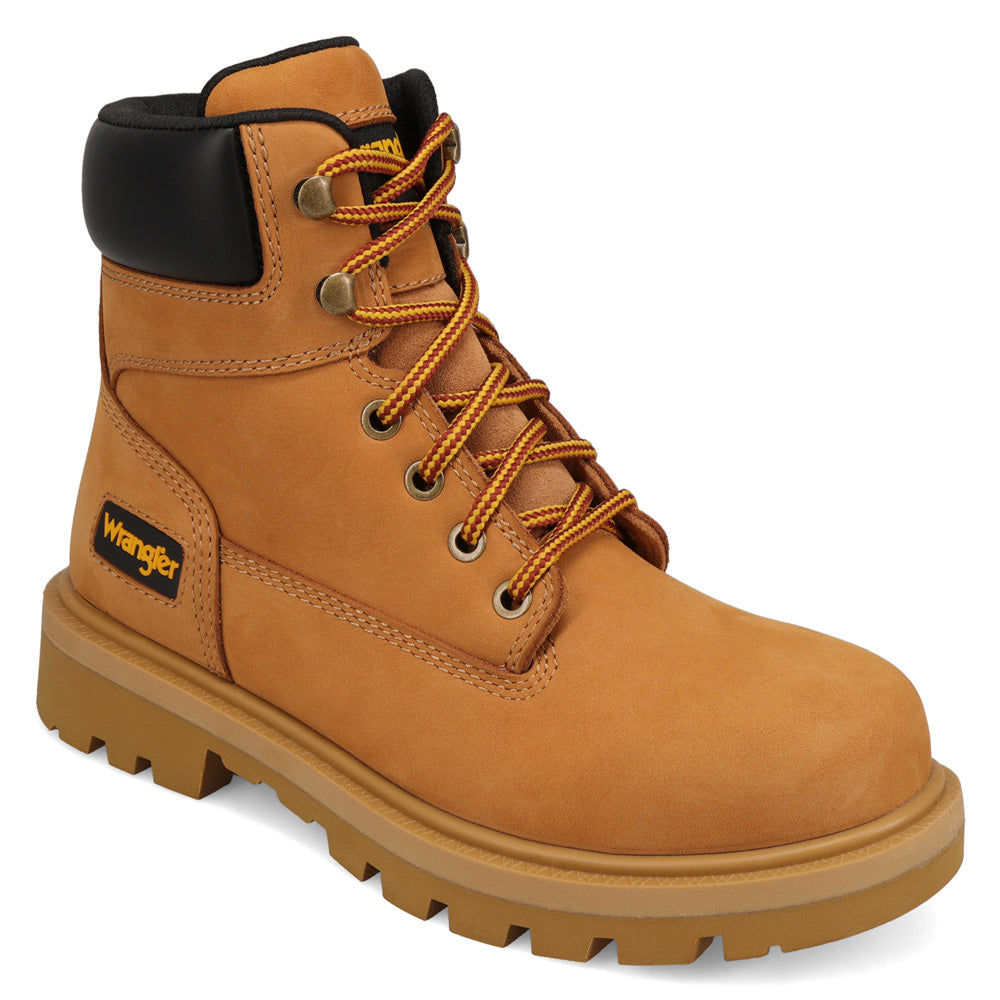 Wheat-WRANGLER Womens Aubrey Steel-Toe Work Boot