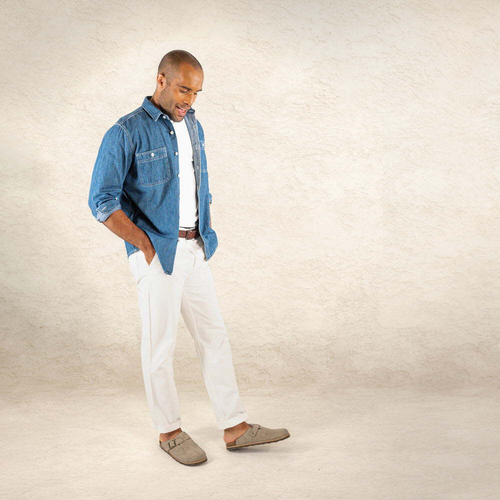 Taupe-Dockers Mens Bircham Synthetic Suede Casual Slip On Clog Shoe