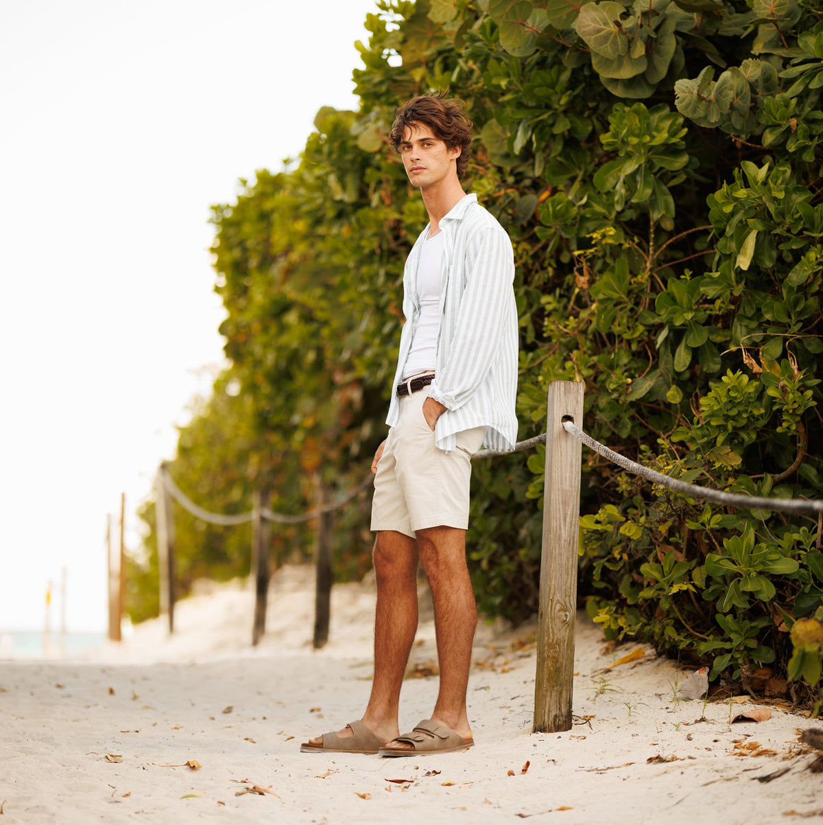 Taupe-Dockers Mens Casual Two Strap Slip-On Sandal