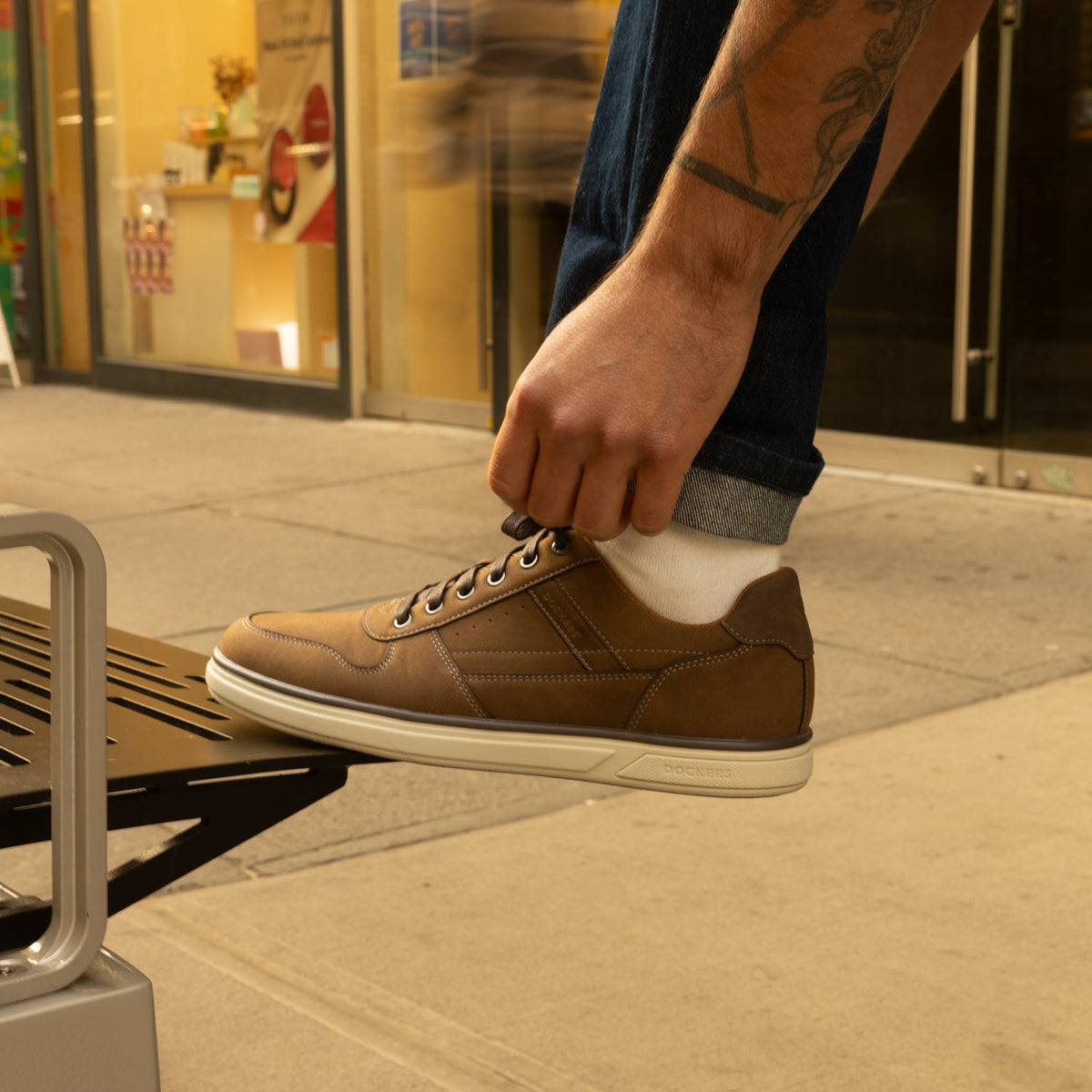 Tobacco-Dockers Mens Fabien Casual Nubuck Lace-Up Sneaker