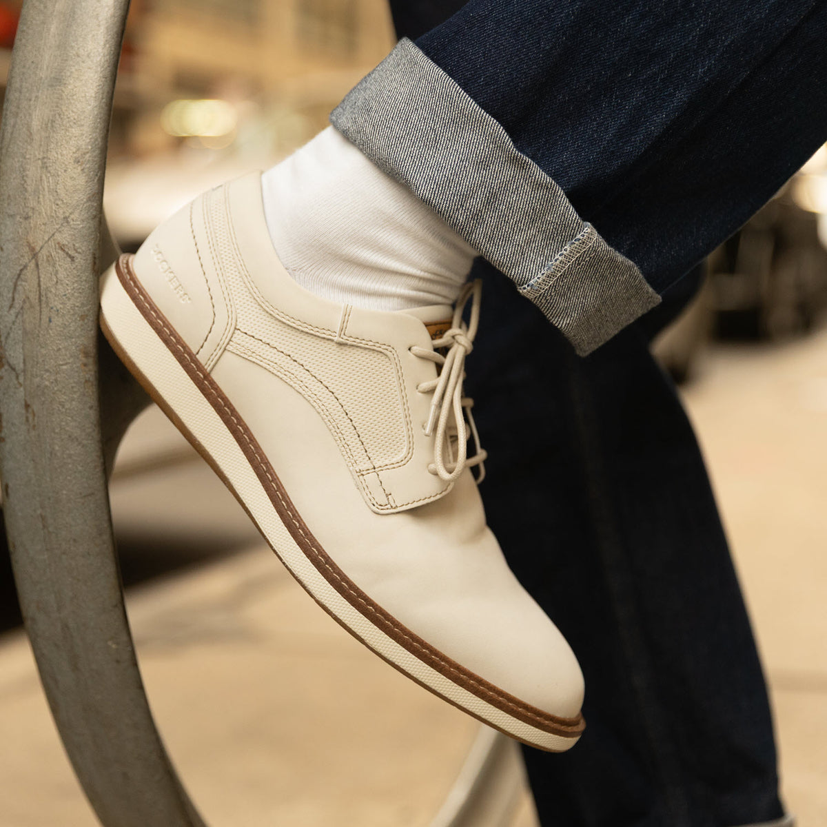 Off White-Dockers Mens Halstead Casual Crazyhorse Lace-Up Oxford