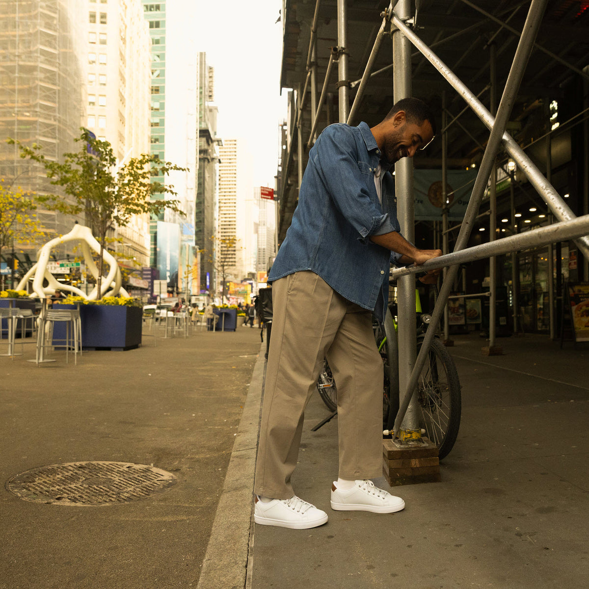 White-Dockers Mens Jensen Synthetic Leather Casual Lace Up Sneaker Shoe