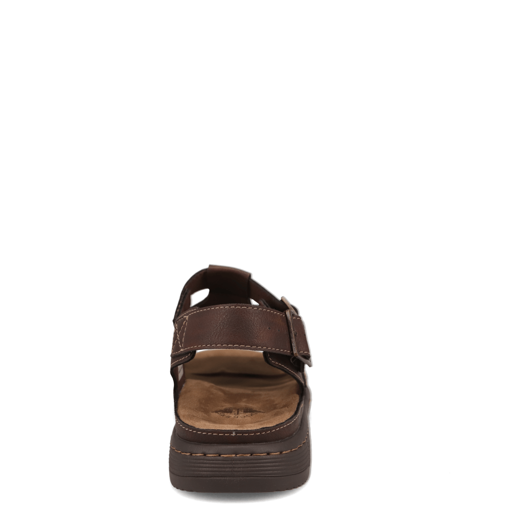 Dark Brown-Dockers Mens Sorrento Tumbled Full Grain Sling Back Buckled Sandal