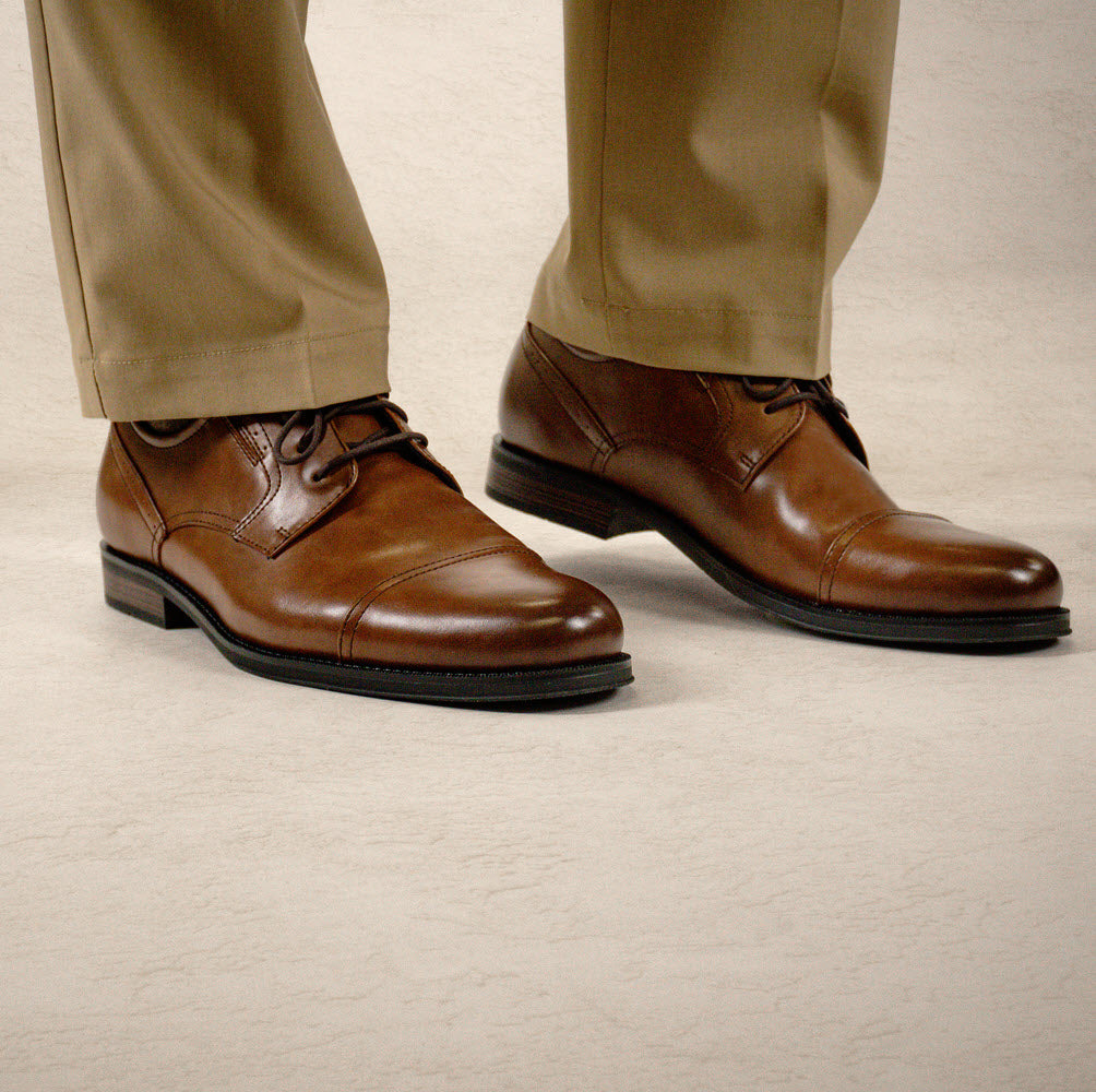 Cognac-Dockers Mens Echo Synthetic Leather Cap Toe Dress Oxford Lace Up Shoe