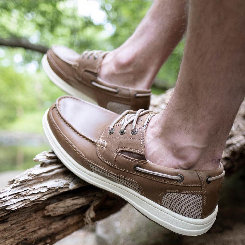 Tan-Dockers Mens Beacon Leather Casual Rubber Sole Sport Boat Shoe with NeverWet